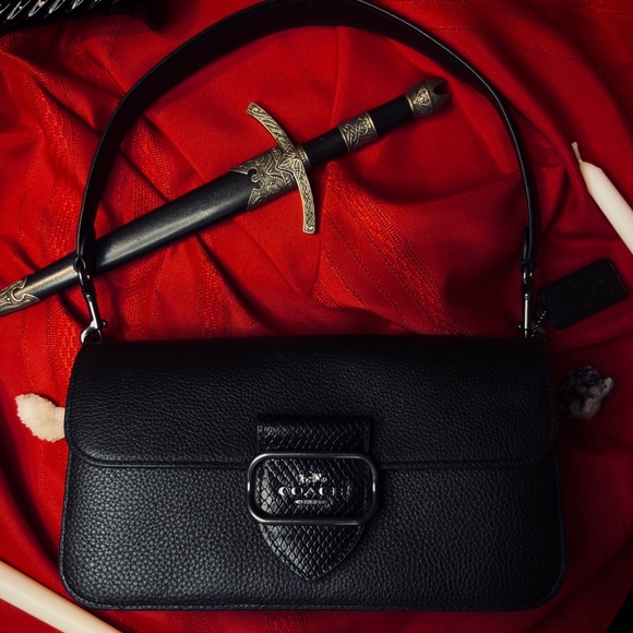 Coach Morgan shoulder bag CE562 Black with snakeskin - Picture 1 of 13